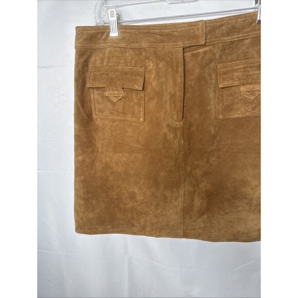 IE Tan Suede Leather Skirt 12 lined Short Brown Pockets School girl Old Money - Picture 3 of 7